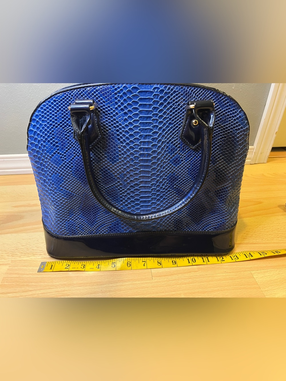 Blue Faux Croc Satchel - Picture 4 of 16